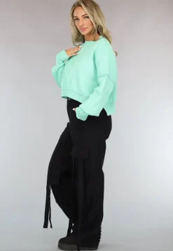 Gebreide Trui met Zichtbare Naden in Turquoise