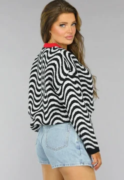 Gebreide Wavy Trui met Rood Detail