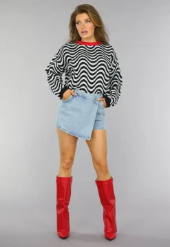 Gebreide Wavy Trui met Rood Detail