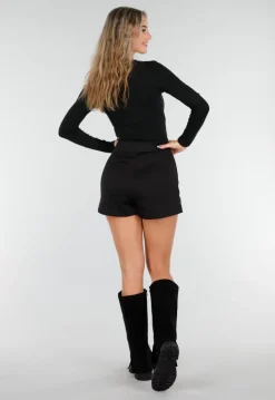 Gebreide Zwarte Stretch Skort met Split