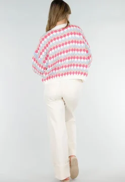 Gebreid Vest met Roze en Blauwe Ruitprint