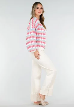 Gebreid Vest met Roze en Blauwe Ruitprint