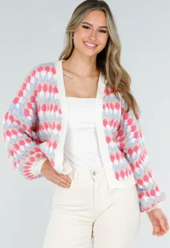 Gebreid Vest met Roze en Blauwe Ruitprint