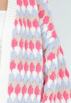 Gebreid Vest met Roze en Blauwe Ruitprint