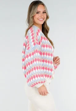 Gebreid Vest met Roze en Blauwe Ruitprint