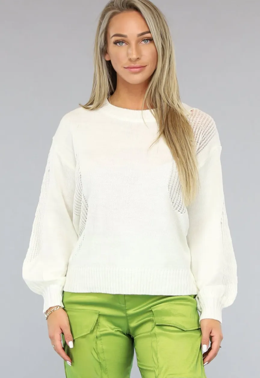 Gebroken Witte Trui met Gescheurde Look