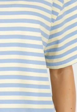 Geel Blauw Gestreept T-shirt met Korte Mouwen en Ronde Hals