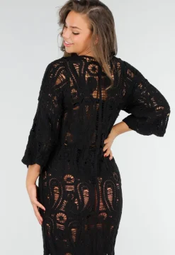 Gehaakte Cover-up Jurk Vest met V-Hals en Lange Mouwen