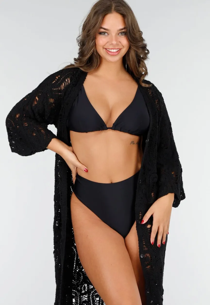 Gehaakte Cover-up Jurk Vest met V-Hals en Lange Mouwen