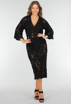 Gehaakte Cover-up Jurk Vest met V-Hals en Lange Mouwen