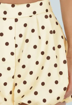 Gele Ballon Short met Bruine Stippen en Bubble Hem