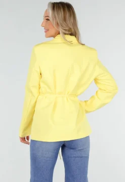 Gele Blazer met Ceintuur en Bloemdetail in Taille