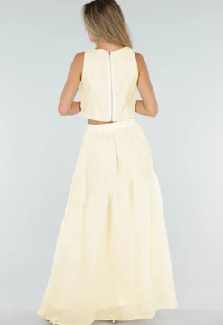 Gele Bloemen Crop Top zonder Mouwen