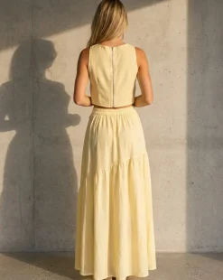 Gele Bloemen Crop Top zonder Mouwen