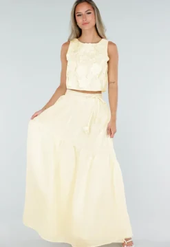 Gele Bloemen Crop Top zonder Mouwen