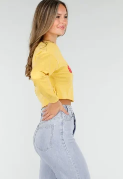 Gele Crop Top met Lange Mouwen