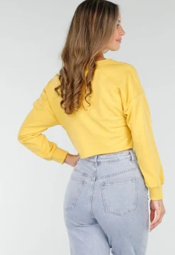 Gele Crop Top met Lange Mouwen