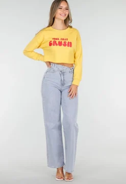 Gele Crop Top met Lange Mouwen