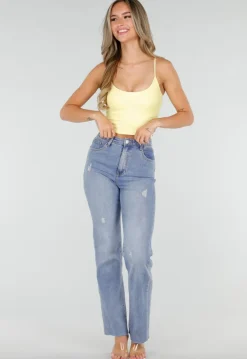 Gele Crop Top met Pads en Gekruiste Bandjes