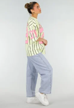 Gele Gestreepte Oversized T-shirt met Los Angeles Print