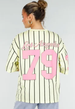 Gele Gestreepte Oversized T-shirt met Los Angeles Print