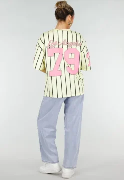 Gele Gestreepte Oversized T-shirt met Los Angeles Print