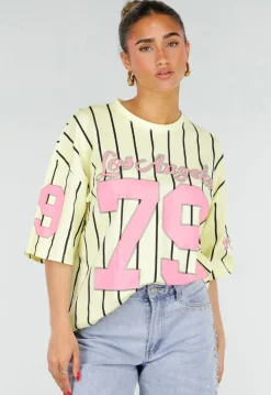 Gele Gestreepte Oversized T-shirt met Los Angeles Print