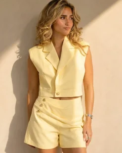 Gele Gilet Top met Reverskraag en Knoopsluiting