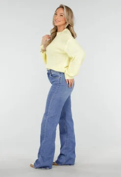 Gele Grofgebreide Oversized Trui met Ronde Hals