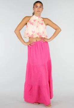 GeleHalter Top met Lichtroze Bloemenprint