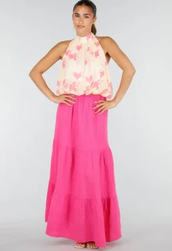 GeleHalter Top met Lichtroze Bloemenprint