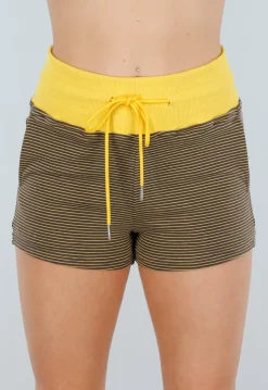 Gele High Waist Joggingshort met Stretch, Zakken en Koord