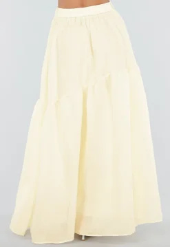 Gele Maxi Rok met Strikceintuur en Elastische Taille