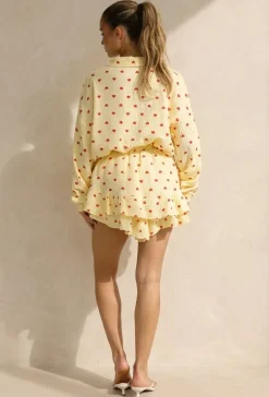Gele Mousseline 2-Piece Set met Hartjesprint en Rokje