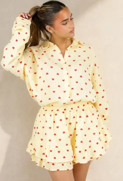 Gele Mousseline 2-Piece Set met Hartjesprint en Rokje