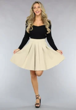 Geplooide Beige Skater Rok
