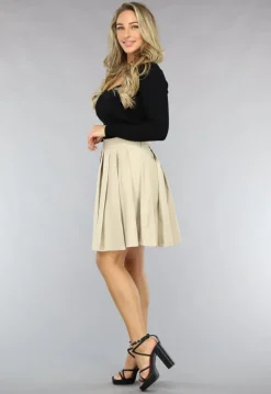 Geplooide Beige Skater Rok