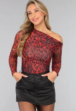 Geplooide Top met Panterprint in Rood