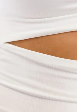 Geplooide Witte Bodycon Jurk met Cut Out