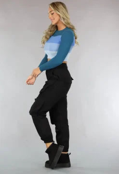 Gestreepte Ribstof Crop Top Blauw