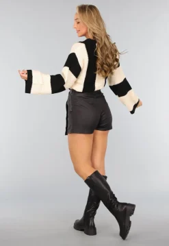 Gestreepte Zwart/Beige Trui met Wijde Mouwen