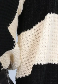 Gestreepte Zwart/Beige Trui met Wijde Mouwen