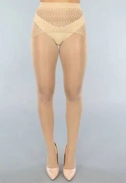 Glanzende Beige 15 Denier Panty met Corrigerende Taille