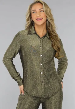 Gouden Blouse met Glitter Steentjes