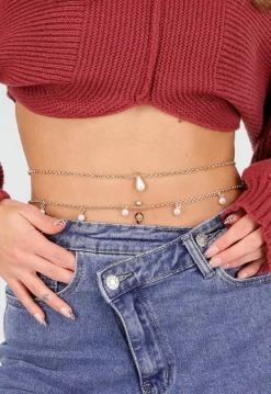 Gouden Bodychain met Parelbedels en Dubbele Schakelketting