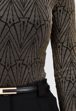 Gouden Body met Print en Lange Mouwen