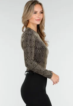 Gouden Body met Print en Lange Mouwen
