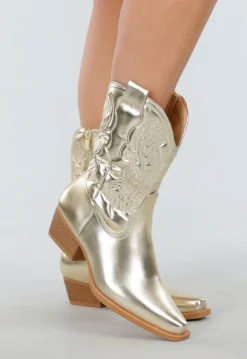 Gouden Cowboylaarzen met Metallic Look en Lage Hak