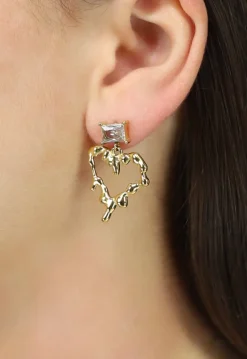 Gouden Dripping Heart Oorbellen met Diamant