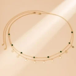 Gouden Heup Bodychain met Sterretjes en Groene Steentjes